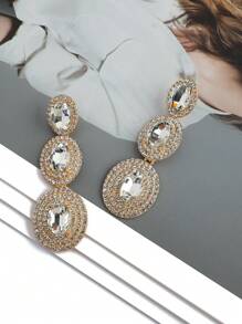 1 对奢华闪亮水钻多层几何长吊坠耳环女士华丽优雅婚礼派对舞会耳环女士珠宝 - 彩色 - 查看 5
