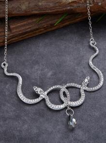 1PC Gothic Double Snake Entanglement Witch Necklace With Crystal Pendant Medusa Snake Necklace Ladies Fashion Jewelry Gift