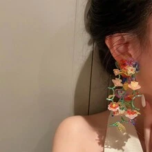 1 par de pendientes con forma de hoja y flor de colores acrílicos para mujeres, perfectos para la primavera al aire libre