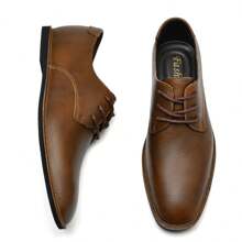 新款系带皮鞋，复古风格百搭时尚男士休闲商务鞋 - 棕色 - 查看 5