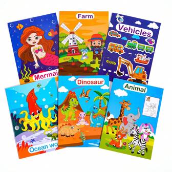 Set da 6 libri per colorare, libri da colorare e disegnare per bambini con temi di fattoria, dinosauri, trasporti, per l'educazione precoce