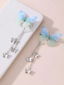 2pcs Women's Simpilistic Elegant Butterfly Tassel Hair Clips, Suitable For Daily Wear