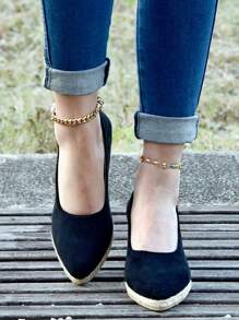 Women's Platform Espadrilles Wedge Sandals Slip On Solid Color Closed Pointed Toe Comfortable Wedge Pumps Shoes - Black - View 8