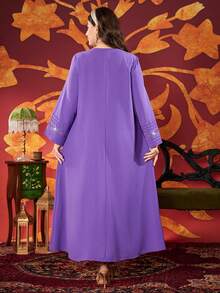 Plus Size Elegant Diamond-Decor Long Dress, Spring & Summer - Purple - View 2