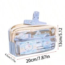 Sanrio 1 pièce Étui crayon transparent Sanrio avec Cinnamoroll, Melodys, Kuromis, Hello chat. Étui à crayon roulé en tissu, rangement mignon de fournitures scolaires pour anime, avec autocollants. Fournitures scolaires, trousse, sac d'école.