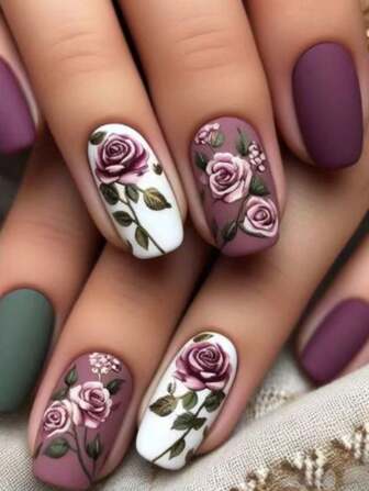 24 piezas de uñas postizas cuadradas cortas, uñas falsas con patrón de flores de moda romántica, adecuadas para mujeres y uso diario, fiestas y festivales, con pegamento de gelatina y lima de uñas. Suministros para uñas