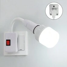 Kasotile E27 插入式灯座适配器带开关 - 多功能灯泡支架转换器，PVC，白色，壁挂式，110V-130V，适用于夜灯、床头灯和壁灯，商业照明，1 件装