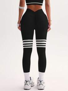 TCVC Sportlich gestreifte linenfarbene High Waist Crinkle Yoga Leggings für Damen, hochdehnbare nahtlose Strumpfhosen für Indoor- und Outdoor-Workouts, Bauchformung, Pfirsichhintergrund, lässig und vielseitig
