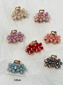 7pcs Valentine's Day Rhinestone Flower Design Claw Hair Clips, Colorful Crystal Small Flowers Ponytail Holder Hair Clips