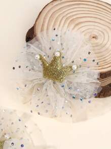 2 pezzi di fermagli per capelli con corona glitterata per ragazze, con perle finte e decorazioni in strass, colore beige e rosa, molletta per capelli con molletta per feste, festival e celebrazioni, accessori per capelli adatti per bambini e ragazze, perfetti come regalo, adatti per la vita quotidiana e le vacanze