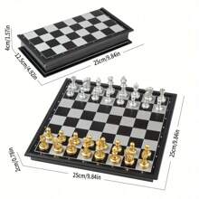 Chess Sets - Travel Chess Set That Stows In Your Pocket - Magnetic Chess Set With Folding Case(Gold And Silver Pieces) Family, Gathering, And Halloween/Thanksgiving Day/Christmas Gift