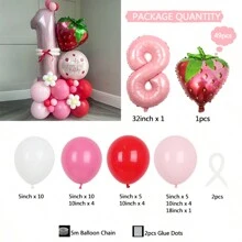 49 pièces Ensemble décoratif de ballons multicolores numérotés avec feuille de nacre thème fraise, convient pour la décoration d'anniversaire papillon, photo de décor, célébration d'anniversaire, événements intérieurs et à thème - Rose bonbon - Voir 10