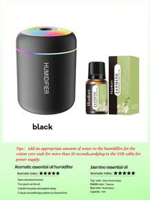 USB香薰加湿器，带冷雾和LED彩灯，小型加湿器，香薰喷雾机，有黑色和白色两种，持久清新空气，非常适合汽车、卧室、办公室、浴室、卫生间、客厅、书桌 - 完美的礼物，您可以选择6种精油，