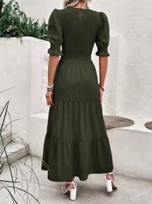 Women's Summer Dress Casual Crewneck Short Sleeve Smock Boho Flowy Dress Spring Summer Holiday Vacation Valentine Going Out Outfits - 軍綠色 - 查看 2