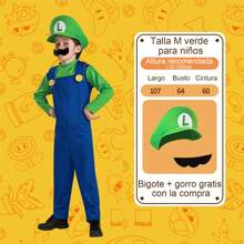 Cosplay Mari o Bross Niño Luigi Superheroe Disfraz Juegos - Verde - Ver 2