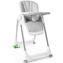 Children's High Chair Mobile High Chair With 4 Casters Folding Booster Seats With Adjustable Backrest And Footrest For Home And Travel - Grey - View 1