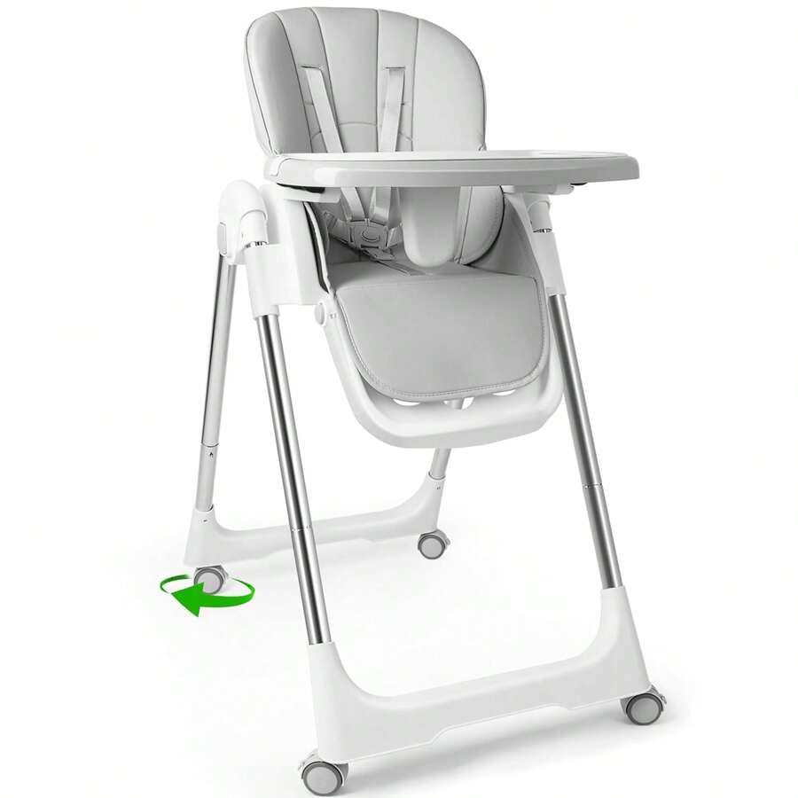 Children's High Chair Mobile High Chair With 4 Casters Folding Booster Seats With Adjustable Backrest And Footrest For Home And Travel - Grey - View 1