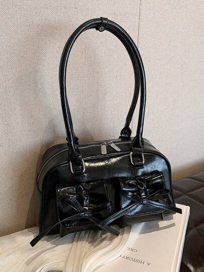 1 件女士休闲手提包，大容量 PU 办公手提包，带多个口袋，时尚简约单肩包