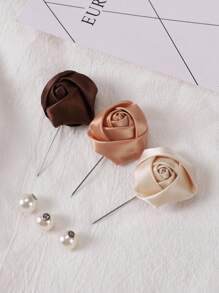 3pcs/Set Muslim Headscarf Pearl Rose Flower Hijab Pins & Clips - Multicolor - View 4