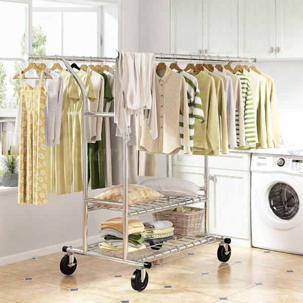 Clothes Rack Heavy Duty Clothing Rack With Wheels Load 620LBS Clothing Racks