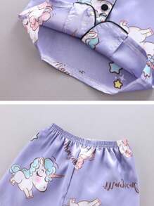 Conjunto de Pijama Infantil Feminino com Camisola Curta de Seda de Gelo e Calça, 2 Peças, Roupa Casual para Criança e Menina Pequena