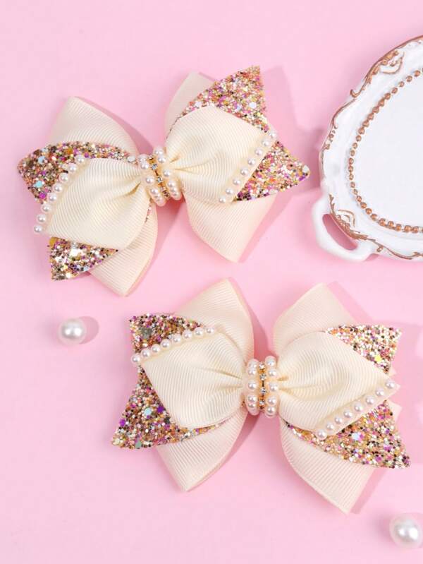 2 peças de presilhas de cabelo para meninas, laços de cabelo com borda de pérola requintada, grampos de cabelo de cauda de andorinha dourados brilhantes, presilhas de cabelo para festa de festival, grampo de jacaré, acessórios de cabelo para crianças e adolescentes, presentes perfeitos para meninas, vida diária adequada, férias