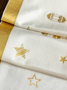 1 khăn trải bàn hình chữ nhật có họa tiết ngôi sao và mặt trăng viền vàng, thích hợp cho các buổi tiệc mừng ngày lễ, tiệc tối và trang trí họp mặt gia đình - trắng - Xem 3