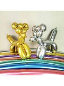 20pcs/Set Random Mixed Color Metal Long Tube Shaped Magic Balloons, Creative Woven Balloons For Party Decoration - Multicolor - View 4