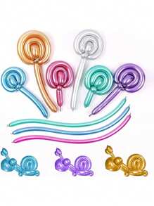 20pcs/Set Random Mixed Color Metal Long Tube Shaped Magic Balloons, Creative Woven Balloons For Party Decoration - Multicolor - View 7