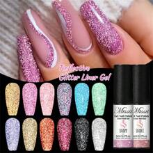 Mtssii 12PCS 5ML Champagne Gold Reflective Glitter Liner Gel Set Nail Polish Pink Silver Color Bright Sparkling French Semi Permanent Nail Painting UV Gel - 彩色 - 查看 9