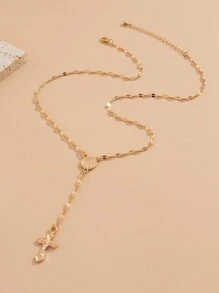 1 st. Modieuze elegante Maagd Maria reliëf Y-vormige lange ketting, vintage religieuze kruis hanger trui ketting voor vrouwen, geschikt voor dagelijks gebruik en bijeenkomsten