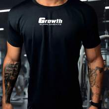 Men's Dry Fit Shirt - GROWTH 01 MODEL - Gym, Running, CrossFit, , Lightweight Anti-Odor Fabric - High Durability - Black - View 1