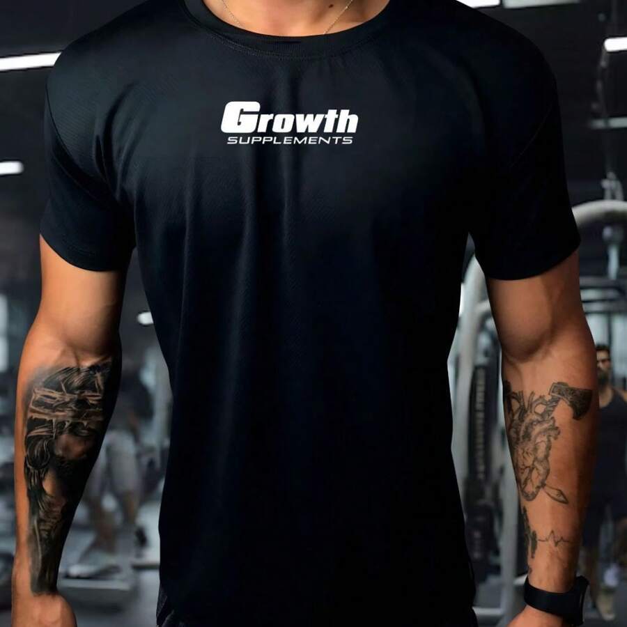 Men's Dry Fit Shirt - GROWTH 01 MODEL - Gym, Running, CrossFit, , Lightweight Anti-Odor Fabric - High Durability - Black - View 1