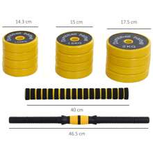 HOMCOM Set Manubri Regolabili 2 in 1 con Barra Bilanciere, Pesi Manubri Pesi con 12 Dischi per Allenamento Casa/Palestra, Nero e Giallo