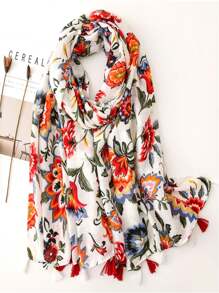 Elegant Style Scarf Fashionable Women's Silk Scarf New Breathable Tassel Shawl Spring Summer Vibrant Long Scarf Outdoor Sun Protection Beach Towel Versatile Headscarf - Multicolor - View 10