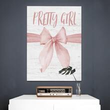 1 Pc Framed Canvas Wall Art Poster Coquette Girl Ribbon Bow Wooden Preppy Pink Desk Decor Girly Aesthetic Decor For Home Girls Room Bedroom Dorm College Apartment Wall Desk Shelf Tabletop Decoration For Living Room Bathroom Bedroom