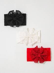 3 件装婴儿蝴蝶结尼龙头带，蕾丝刺绣婴儿头饰发饰，婴儿派对用品 - 彩色 - 查看 4