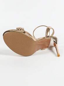 2025春夏新款露趾高跟凉鞋，带防水台、细跟、踝带、细高跟鞋，走秀款 - 金色 - 查看 10