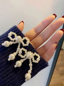 5 sztuk - ręcznie tkana perłowa kokarda, rękodzieło w kształcie serca DIY, dekoracja w postaci sztucznej perły, łańcuch koralikowy, artykuły imprezowe, bukiet róż, akcesoria do aranżacji, przyjęcia świąteczne i dekoracje kwiatowe DIY