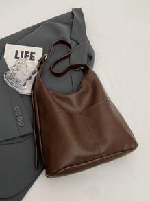 Vintage Versatile Fashion Commuting Tote Bag, Large Capacity Shoulder Bag - Coffee Brown - View 4