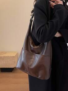 Vintage Versatile Fashion Commuting Tote Bag, Large Capacity Shoulder Bag - Coffee Brown - View 5