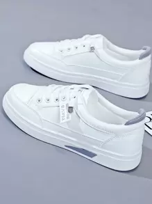 Zapatos deportivos casuales para mujer, zapatillas planas, zapatos deportivos para correr en carretera - blanco gris - Ver 4