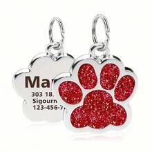 Customized Pet Paw Print ID Tag, Alloy Dog Tag, Engraved Cat Paw Pendant Tag, Dog Collar Nameplate