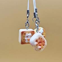 3PCS Set Super Cute Japanese Style Cat Bread Phone Charms: Kitten Toast Keychains, Adorable Bag Pendant, Perfect Gift