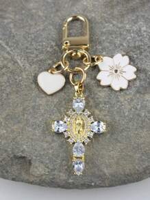 Christian Themed Cross, Heart And Flower Charm Keychain - Suitable For Wallet, Backpack, Earphone Case Decoration, With Keyring, Applicable For Luggage And Car - Integrated Ornament Combining Floral And Romantic Elements, Ideal For Women's Day Gift, Faith Jewelry Pendant Decoration, Multifunctional Mountaineering Keychain, Unique Stationery, Backpack Accessory, Perfect Birthday Gift And Educational Tool - Multicolor - View 5
