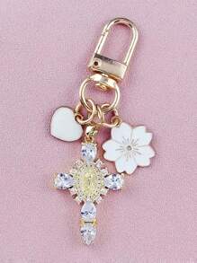 Christian Themed Cross, Heart And Flower Charm Keychain - Suitable For Wallet, Backpack, Earphone Case Decoration, With Keyring, Applicable For Luggage And Car - Integrated Ornament Combining Floral And Romantic Elements, Ideal For Women's Day Gift, Faith Jewelry Pendant Decoration, Multifunctional Mountaineering Keychain, Unique Stationery, Backpack Accessory, Perfect Birthday Gift And Educational Tool - Multicolor - View 7