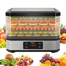 IAGREEA 食品脱水机，电动食品保鲜机，具有强大的干燥能力，数字计时器和温度控制，8 个托盘，用于水果、香草、肉类、肉干、零食、蔬菜、狗零食、酸奶、食谱，350W，厨房电器