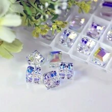 50pcs 6mm Of Austrian Glass Crystal Charms Cubic Sugar Color White Transparent Beads Charms For DIY Handmade Necklace Bracelet Jewelry Accessories Material
