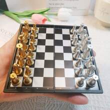 Chess Sets - Travel Chess Set That Stows In Your Pocket - Magnetic Chess Set With Folding Case(Gold And Silver Pieces) Family, Gathering, And Halloween/Thanksgiving Day/Christmas Gift