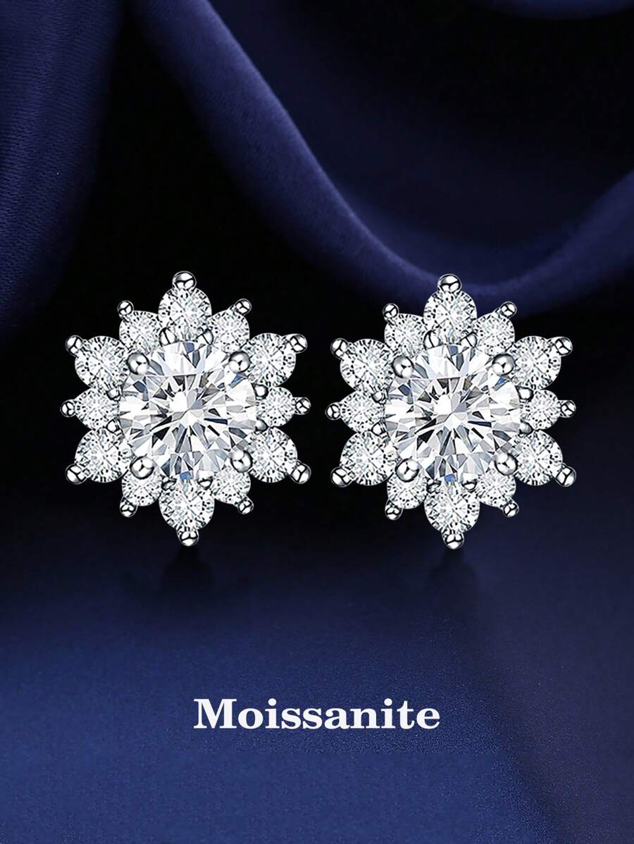 BLOVEMEE 2pcs Fashionable Minimalist 925 Sterling Silver 0.5 Carat Moissanite Jewelry Suited For Women's Daily Wear, Party, Commute, Valentine's Day, Mother's Day, Wedding, Anniversary, Birthday, Bridal Gift